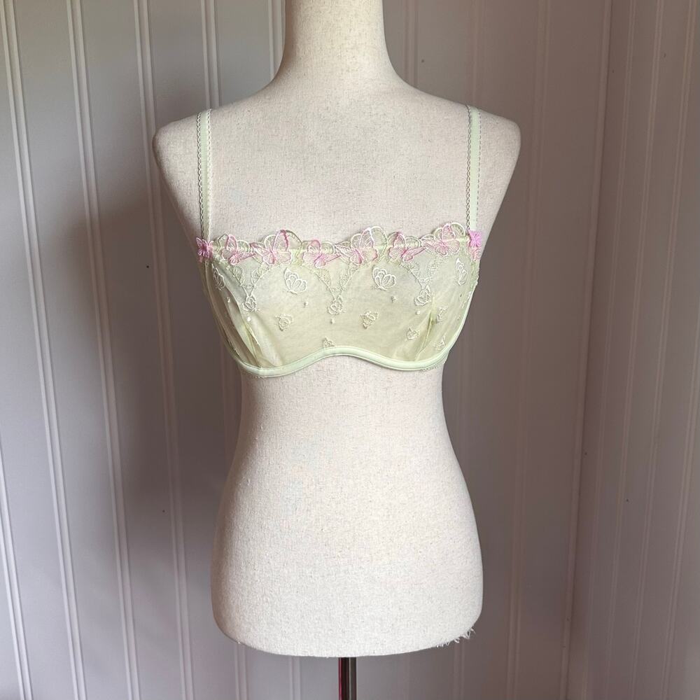 Victorias Secret Pink Unlined Green Lace Butterfly Bra S